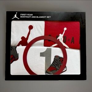NWT First-year Jordan 3-Piece Set, Bodysuits And Blanket, Red & White